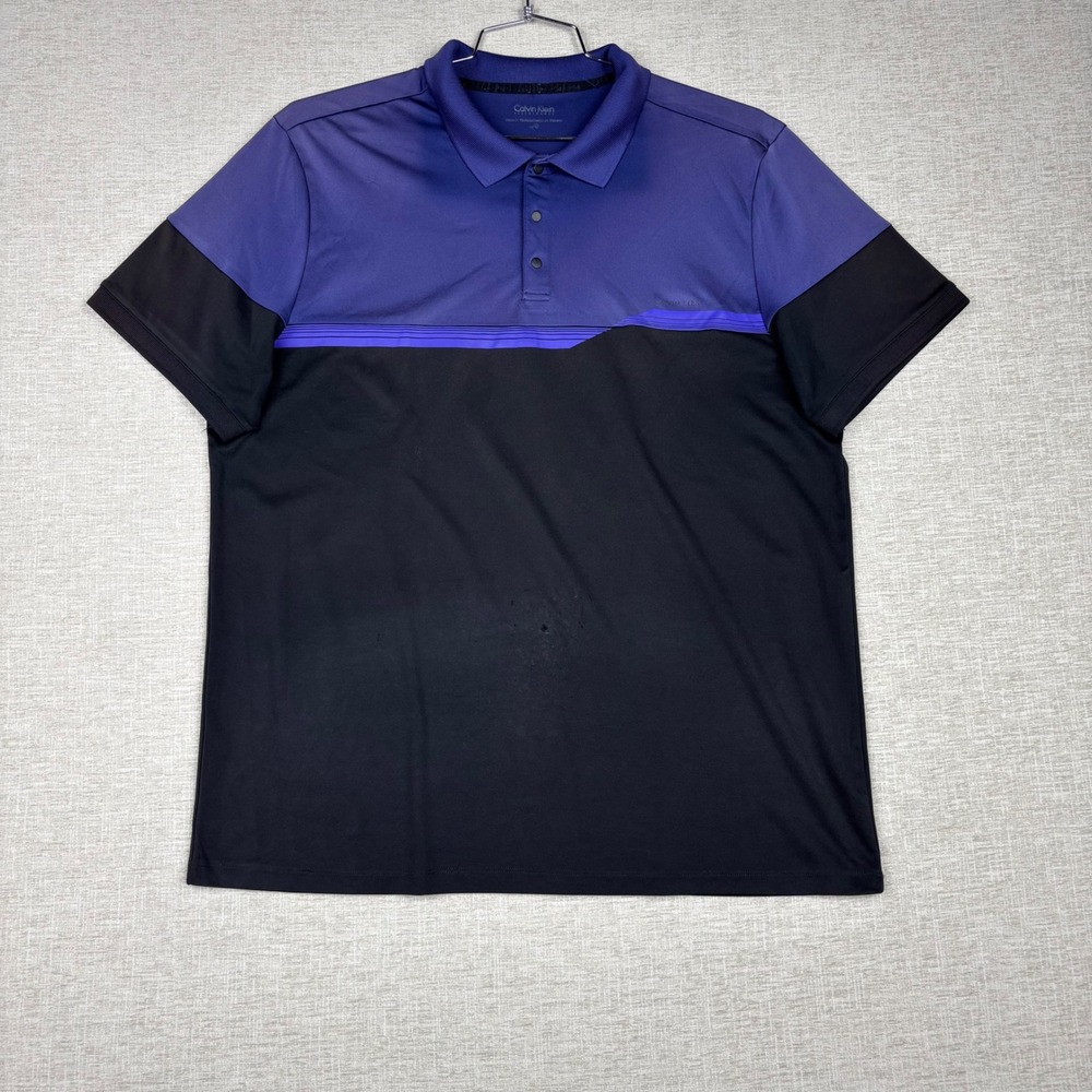 Calvin Klein Performance Mens Large Purple Black Colorblock Short Sleeve Polo